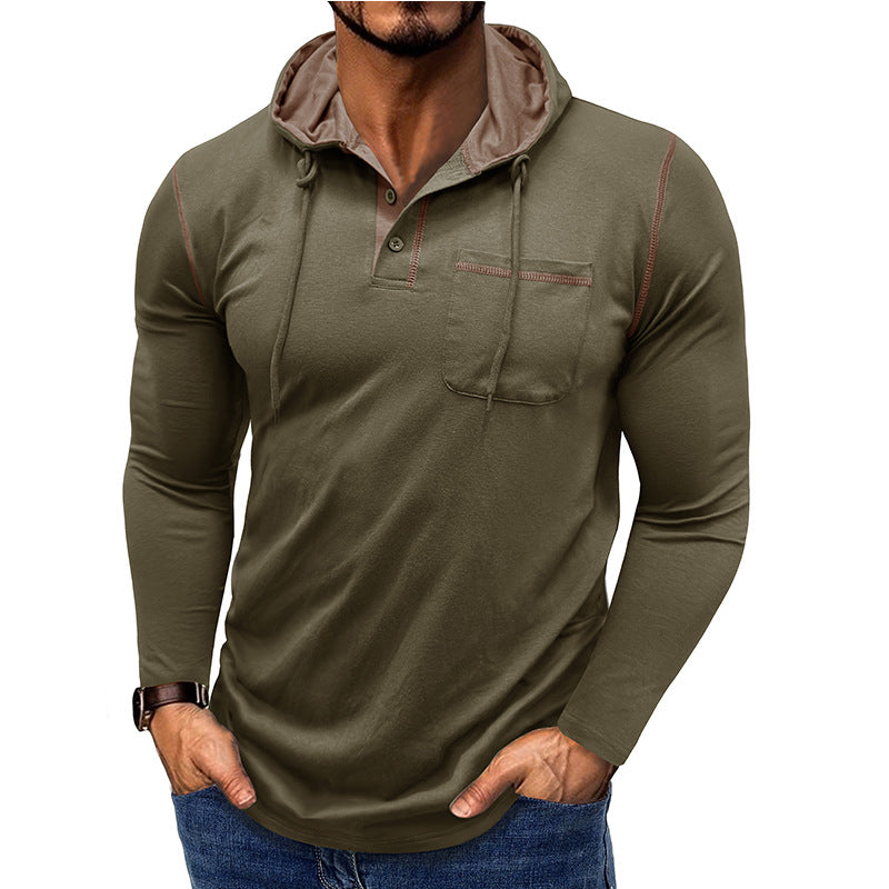 Herren Kapuzenpullover Modern mit Knopfleiste und Brusttasche - BerlinGlamour