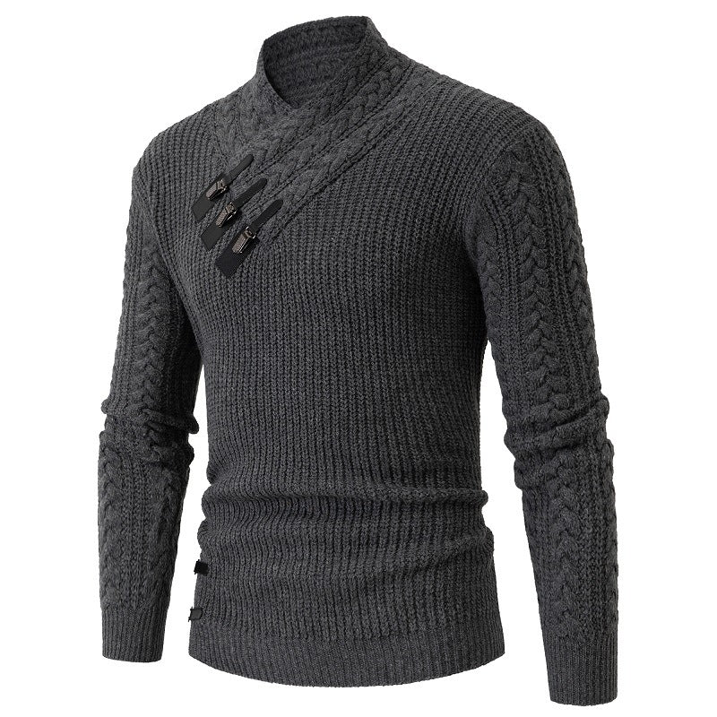 Herren Strickpullover Eleganter Schalkragen Zopfmuster Modern