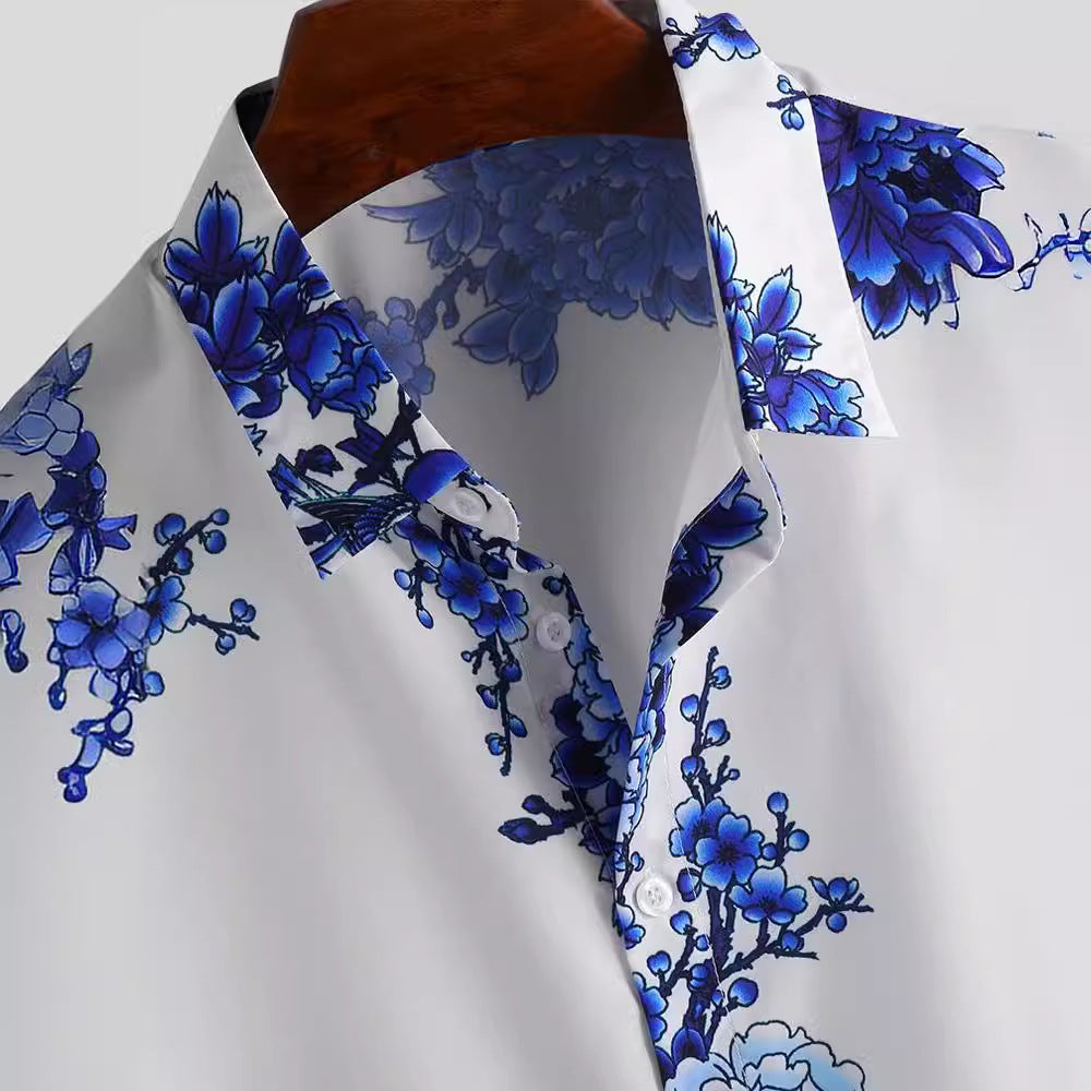 Herren Kurzarmhemd mit Blumenmuster und hochwertigem Stoff