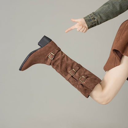 Damen Overknee Stiefel Schnalle Modisch Schwarz Frauenstiefel