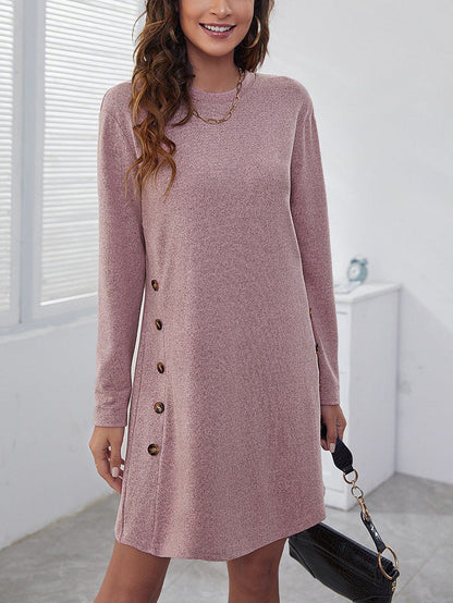 Damen Sweatkleid Langärmlig Knopfleiste Bequem Modern