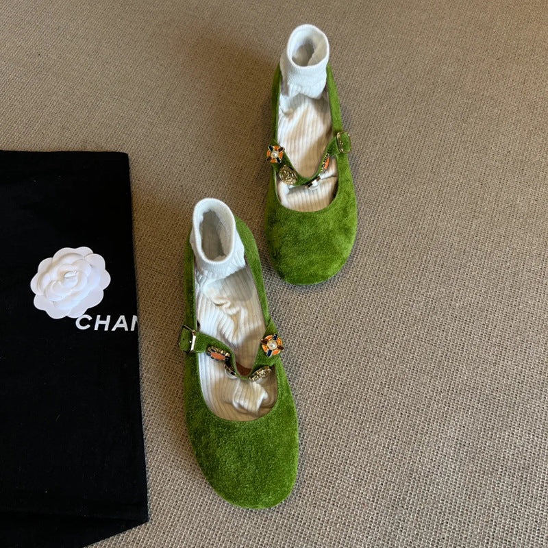 Damen Ballerinas mit Riemen und Blumen Verzierungen - BerlinGlamour