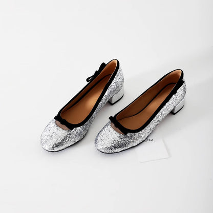 Damen Ballerinas Glitzernd Bequem Schleifen
