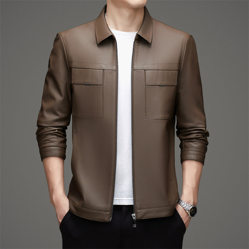 Lederjacke Herren Lässig Mit Brusttaschen Schwarz - BerlinGlamour