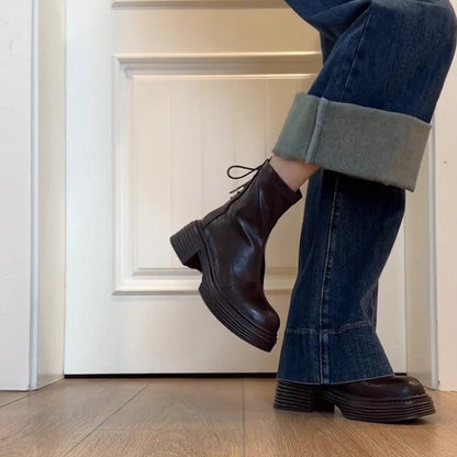 Damen Ankle Boots Stilvolle Blockabsatz Schuhe Mit Reißverschluss