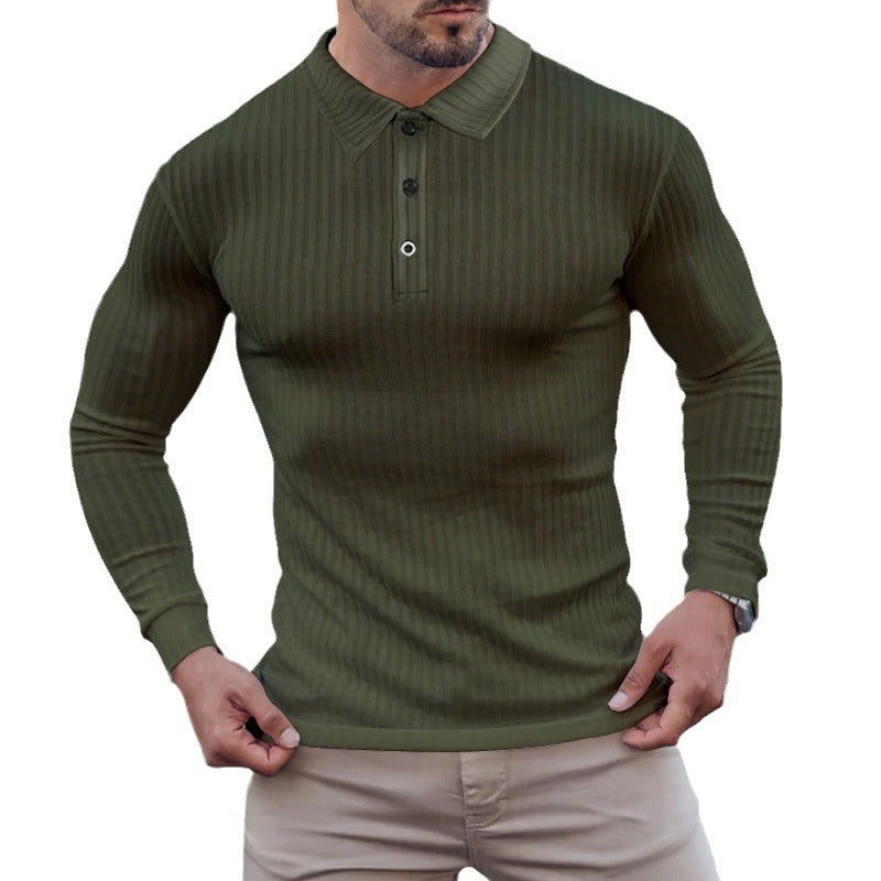 Herren Polo Langarm Feinripp Optik Berlin Stil