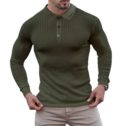 Herren Polo Langarm Feinripp Optik Berlin Stil