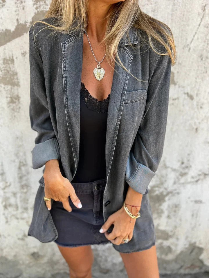 Denim Jacke Damen Reverskragen Kurz Modisch
