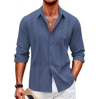 Herren Langarmbluse Elegant Streifenmuster Slim Fit