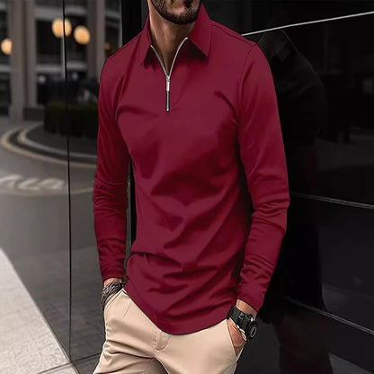 Herren Langarmshirt Modern Reißverschluss Kragen