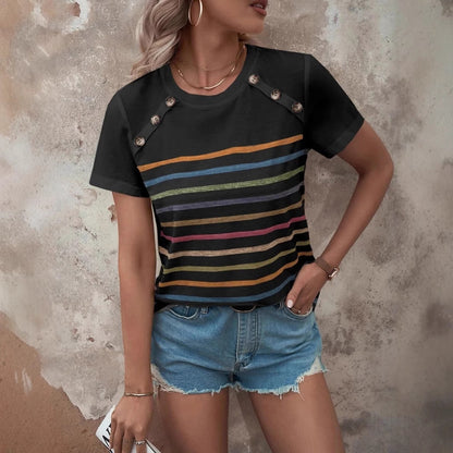 Damen T-Shirt Gestreift Rundhals Modern