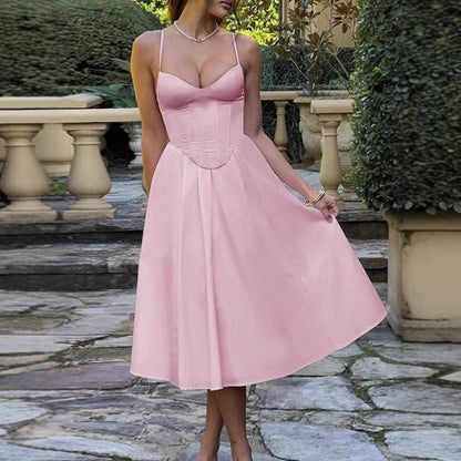 Damen Midi-Kleid Elegantes A-Linie Spaghettiträger Weich