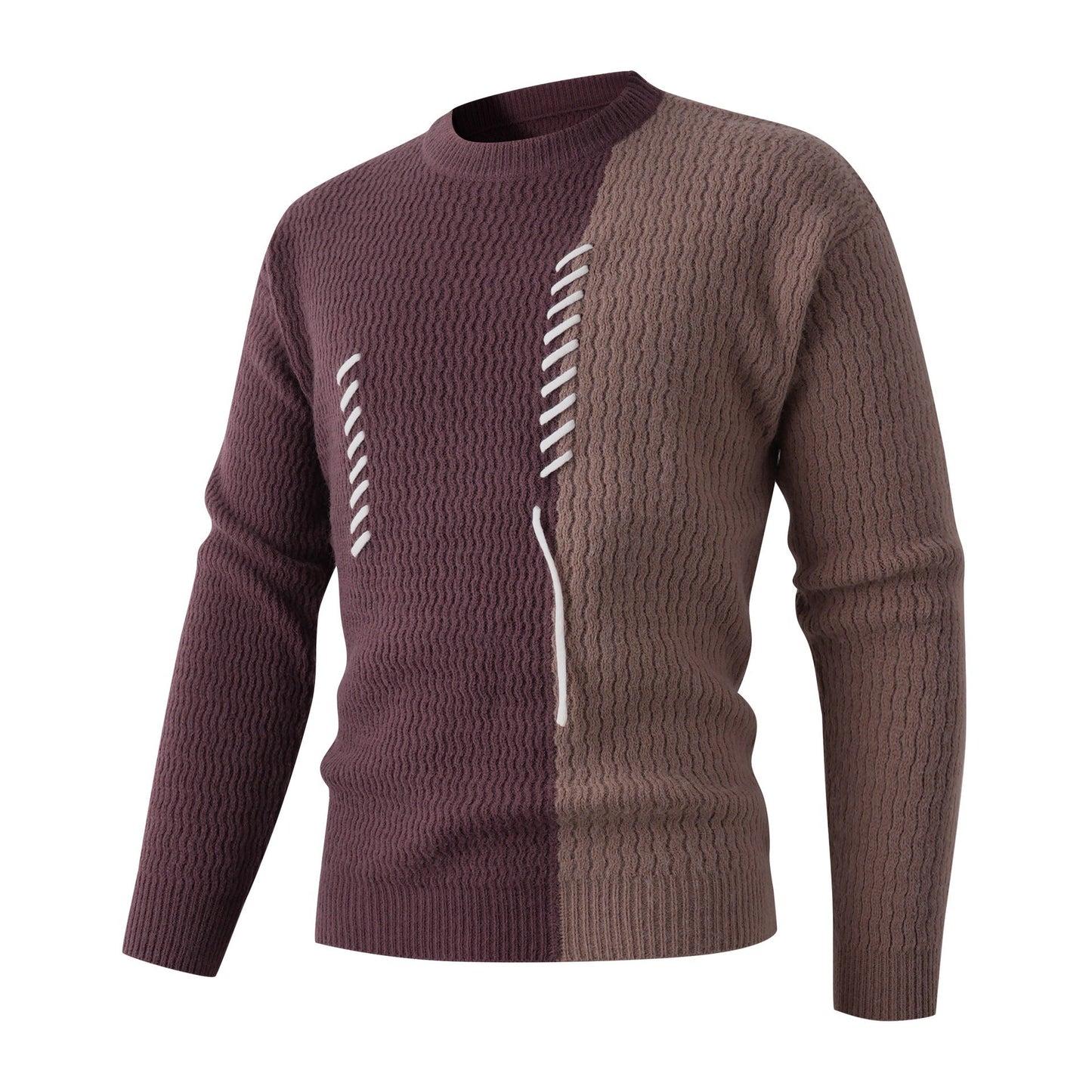 Herren Strickpullover Modern Zopfmuster Kontrast Farben