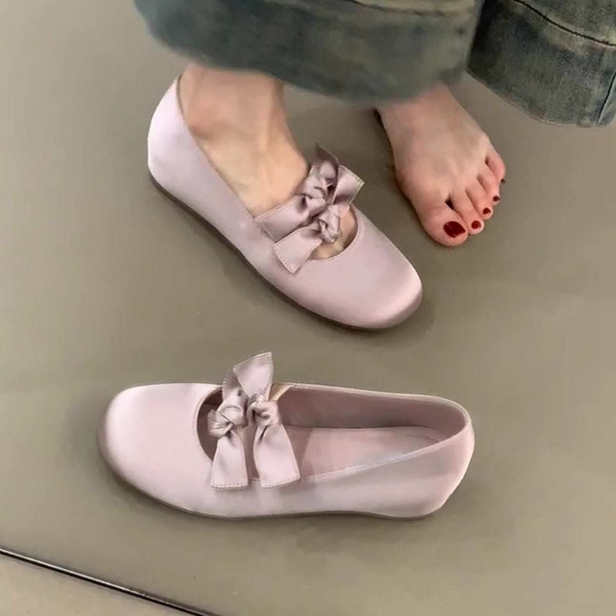 Damen Ballerinas Schleife Elegant Bequem