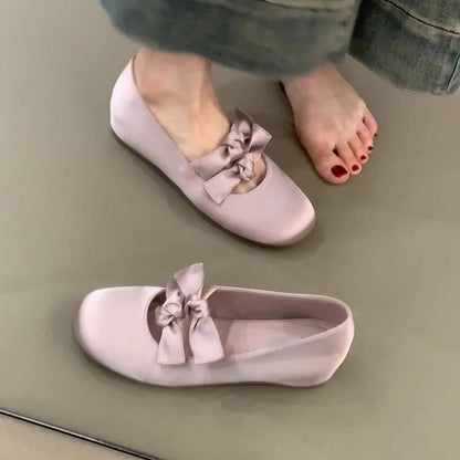 Damen Ballerinas Schleife Elegant Bequem