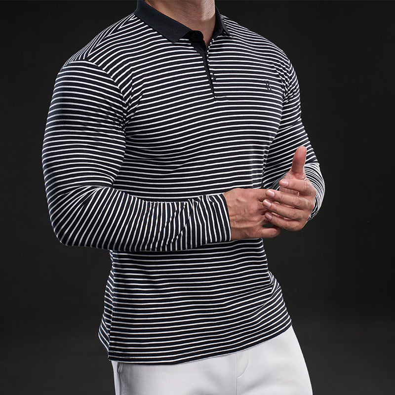 Herren Poloshirt Langarm mit feinen Streifen Modern
