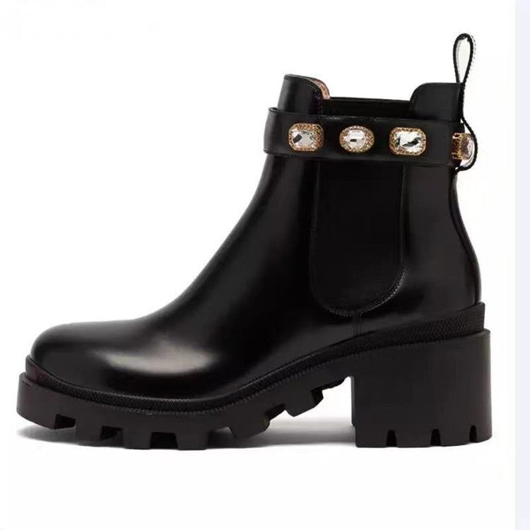 Damen Chelsea Boots mit Glitzer Schnallen Trendy