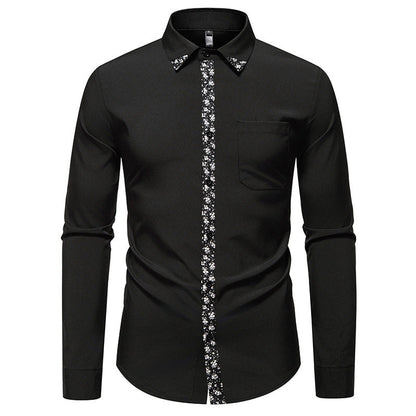 Herren Hemd Blumenmuster Elegant Knopfleiste Modern