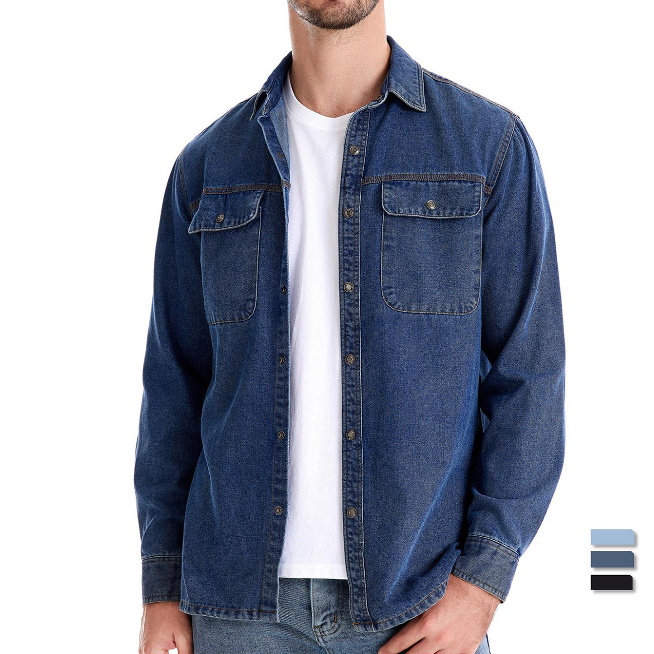 Herren Denim Hemd Modern Schnitt 2 Brusttaschen