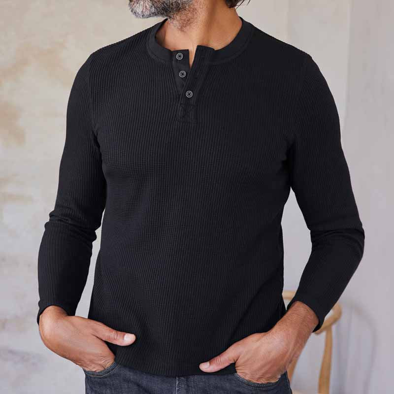Herren Thermo-Oberteil Strick Pullover Knopfleiste Warm - BerlinGlamour