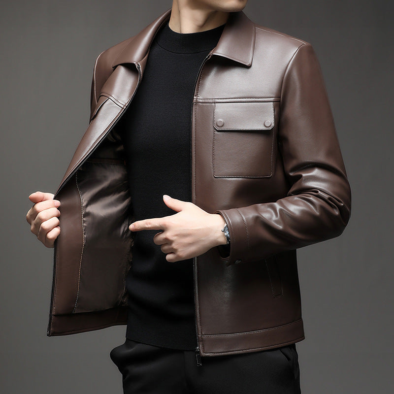 Lederjacke Herren Modern Mit Taschen Schwarz