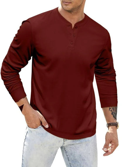 ein möglicher Titel: Herren Langärmliges Henley-Shirt mit Knopfleiste und strukturierter Oberfläche BerlinGlamour