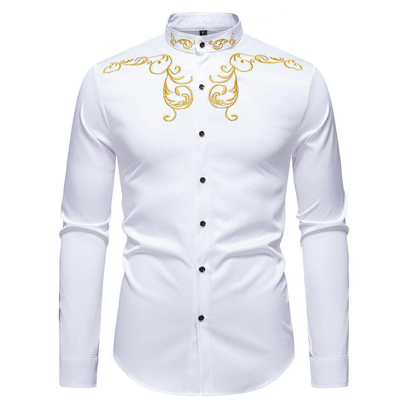 Herren Hemd Langarm Modern mit Stickerei und Slim Fit Kragen
