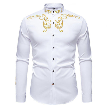 Herren Hemd Langarm Modern mit Stickerei und Slim Fit Kragen