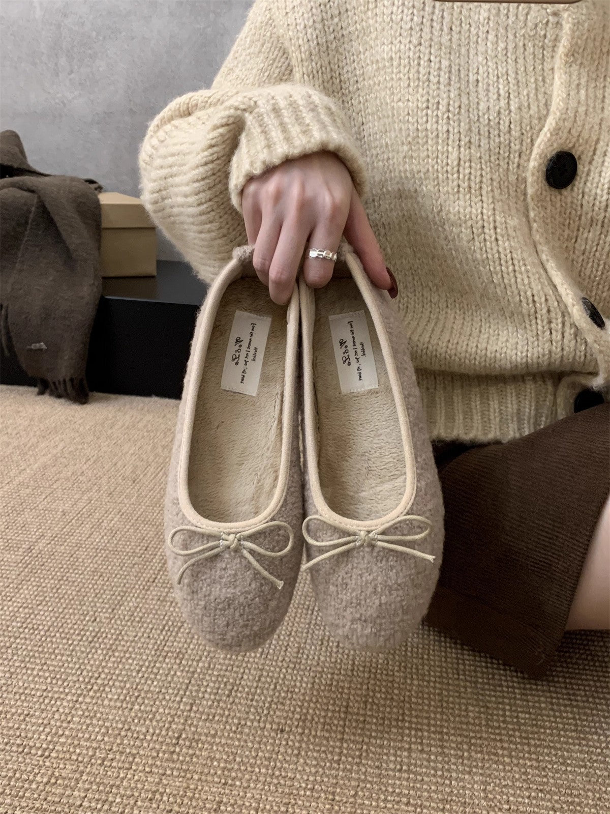 Damen Ballerinas Fleece Warm mit Flexi-Sohle