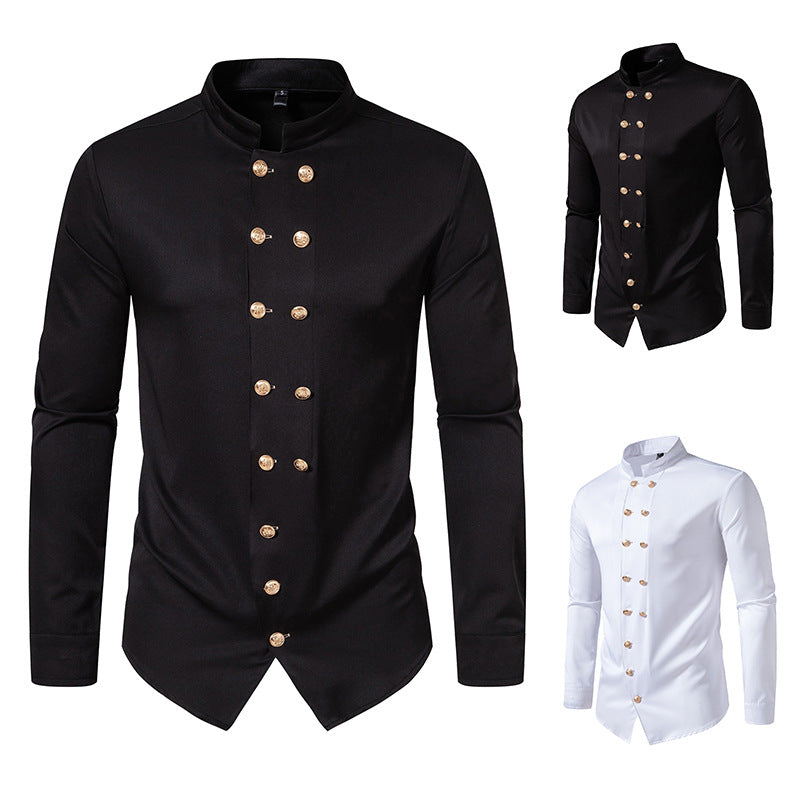 Elegantes Herren Hemd Stehkragen Knöpfe Modern - BerlinGlamour