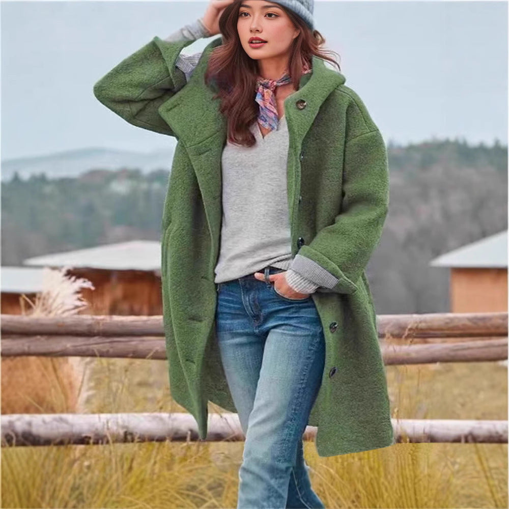 Lange Damen Winterjacke Wolle Mix Weich