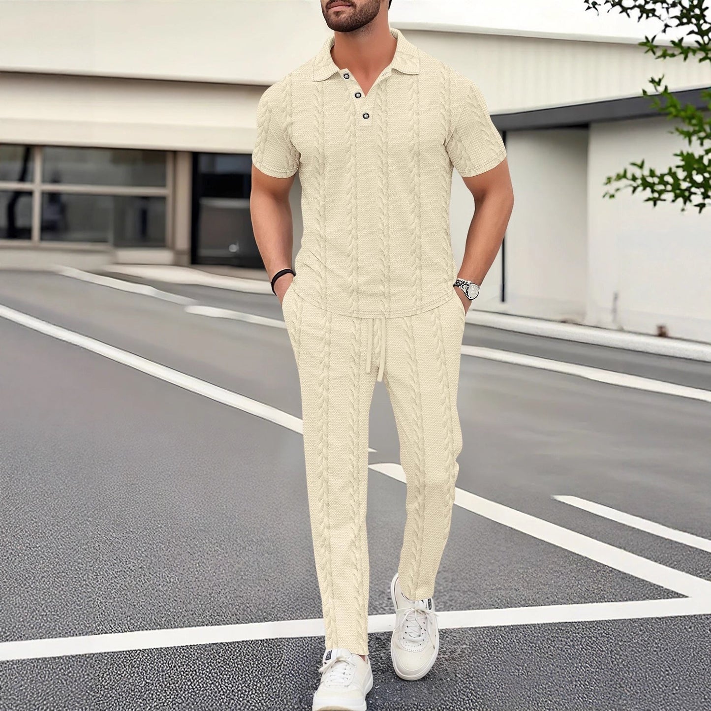 Herren Polo Jogger Set Modern Strukturiert - BerlinGlamour