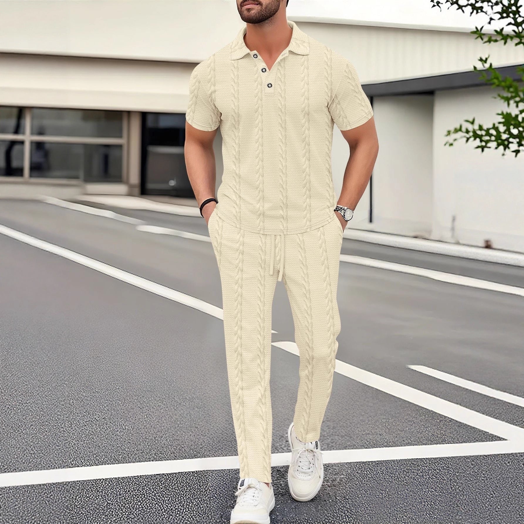 Herren Polo Jogger Set Modern Strukturiert - BerlinGlamour