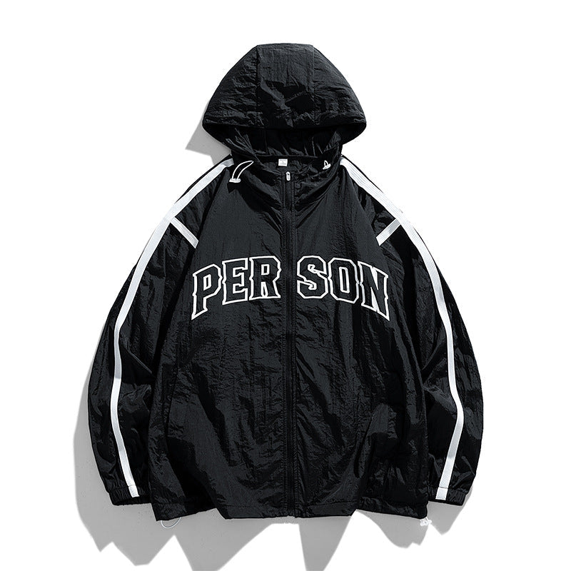 Herren Windbreaker Jacke Sportlich mit Kapuze Verstellbar
