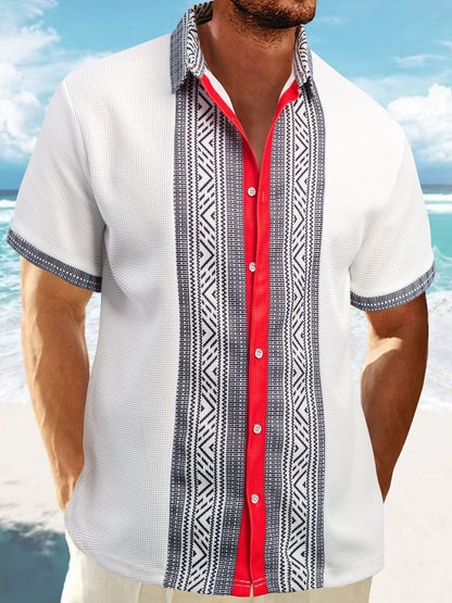 Herren Hemd Kurzarm Geometrisches Muster Kentkragen Modern
