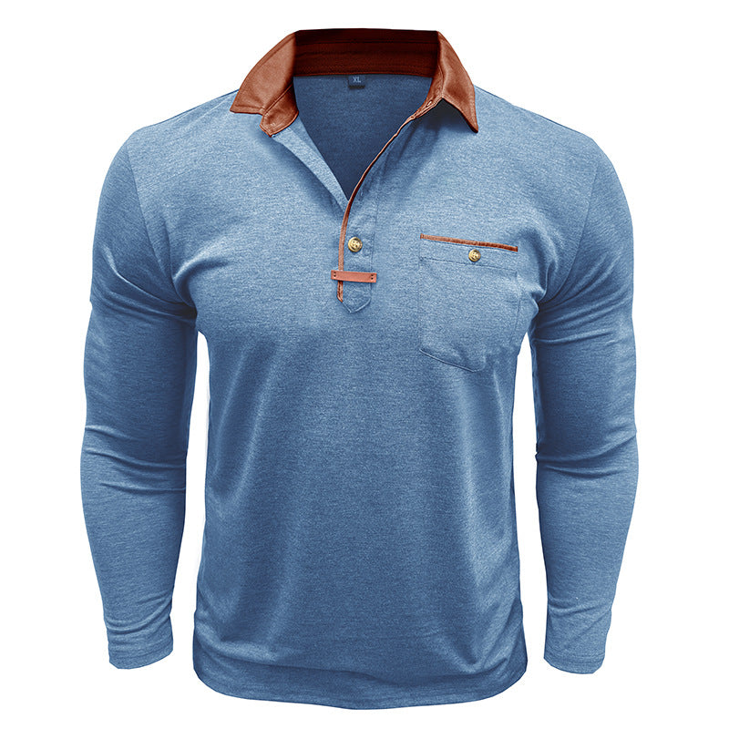 Herren Langarmshirt Mit Brusttasche Kontrastkragen Modern