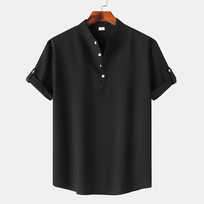 Herren Hemd Kurzarm Henley Ausschnitt Modern Lässig