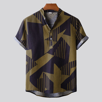 Herren Hemd Kurzarm Batik Design Modern Relaxed Fit - BerlinGlamour