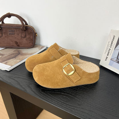 Damen Clogs Wildleder Gepolstert Bequem Schnalle Schuhe