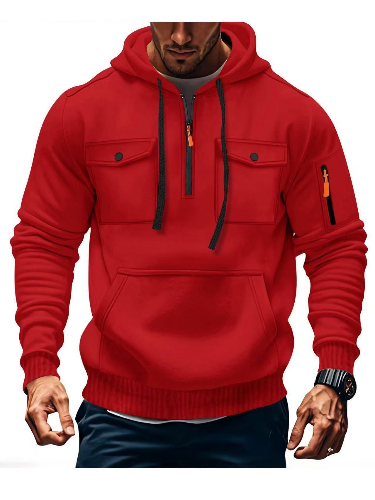 Herren Hoodie Funktionsjacke Mit Taschen Sportlich Modern