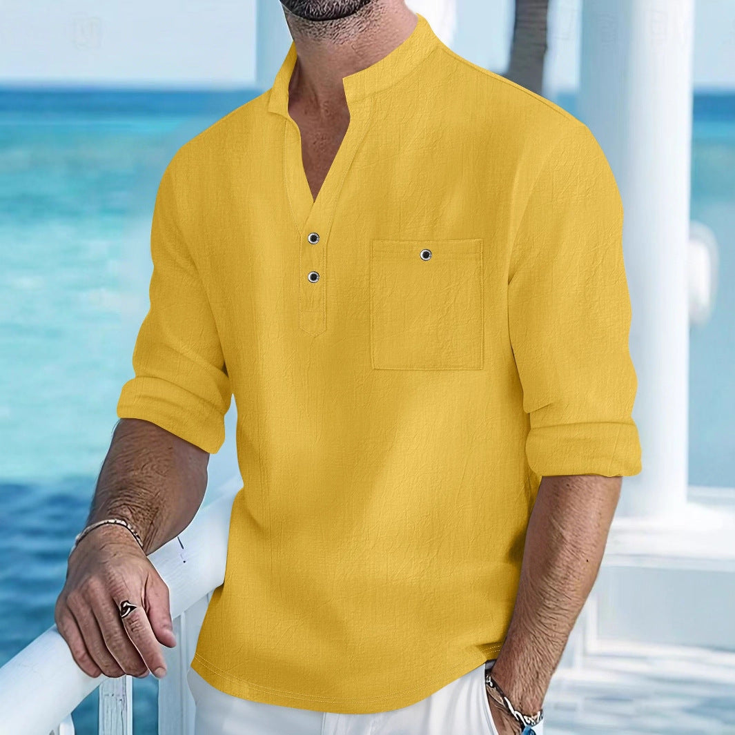 Herren Henley-Shirt Lässig Knopfleiste Brusttasche Modern