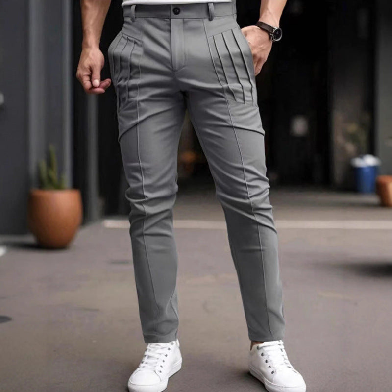 Herren Slim Fit Hose mit Bundfalten und Stretch