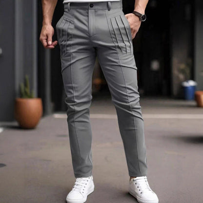 Herren Slim Fit Hose mit Bundfalten und Stretch
