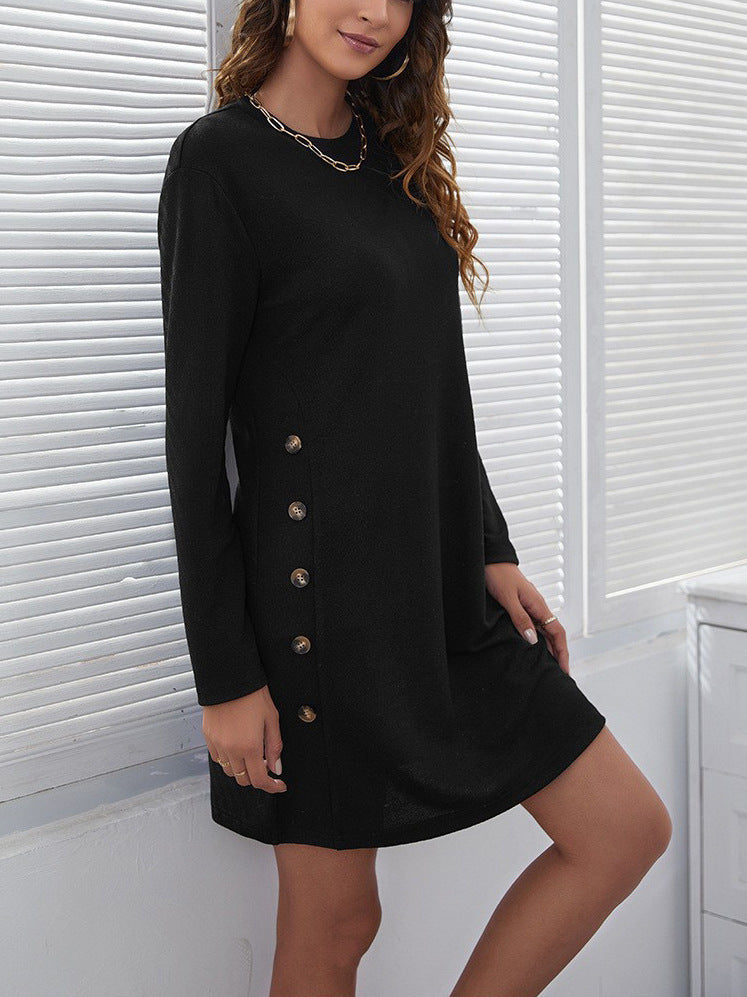 Damen Sweatkleid Langärmlig Knopfleiste Bequem Modern