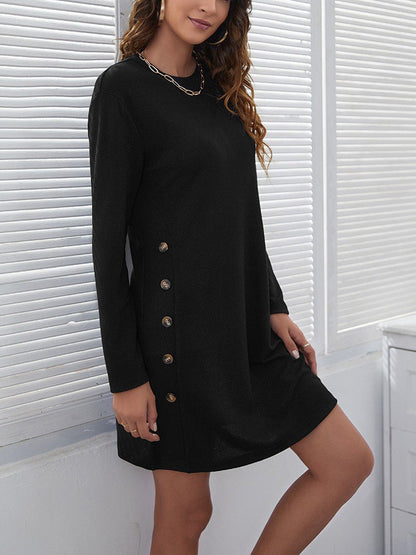 Damen Sweatkleid Langärmlig Knopfleiste Bequem Modern