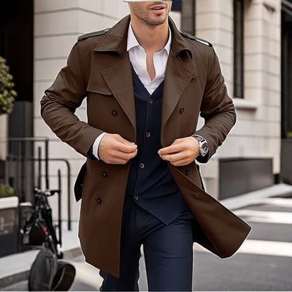 Herren Trenchcoat Doppelt-Knopf Wasserfest Mit Taschen