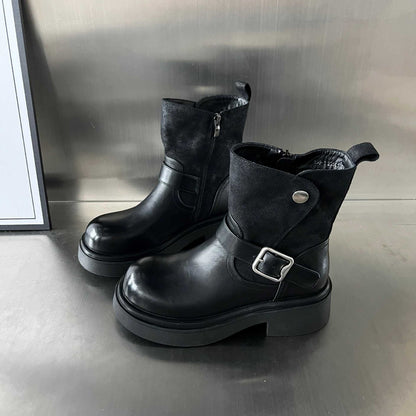 Damen Stiefel Boots Mit Riemen und Gummisohle Winter