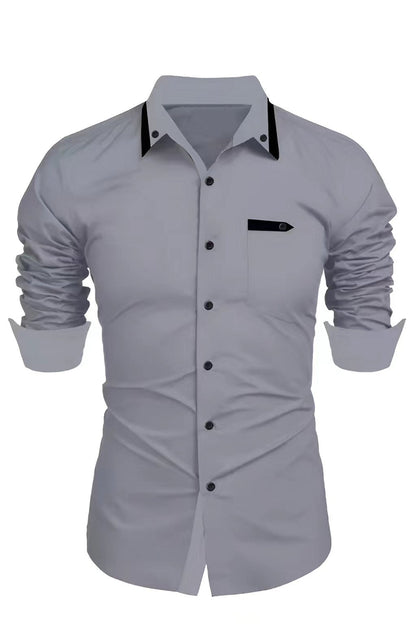 Herren Langarmhemd Modern mit Kragen und Taschen Elegant