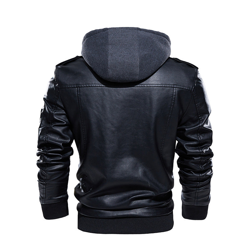 Lederjacke Herren Stilvoll Bequem Mit Abnehmbarer Kapuze