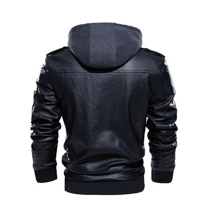 Lederjacke Herren Stilvoll Bequem Mit Abnehmbarer Kapuze